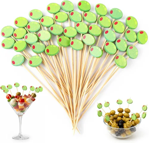 Miniatura 10 de Tioncy 100 unidades de palillos de cóctel con diseño de oso, palillos de dientes de oso de 4.7 pulgadas para aperitivos, pinchos de bambú