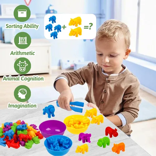 Miniatura 5 de Juguete de contar animales, juegos a juego con cuencos de clasificación, juguetes de clasificación para niños pequeños, actividades de aprendizaje