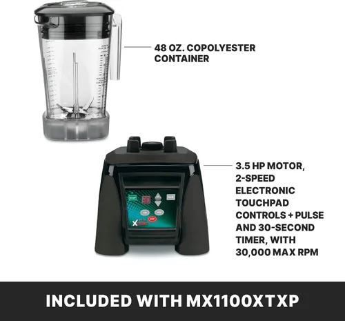 Miniatura 3 de Waring Licuadora Comercial MX1100XTXP de 3.5 HP con Teclado Electrónico, Temporizador de Cuenta Regresiva de 30 Segundos y Recipiente Libre de BPA