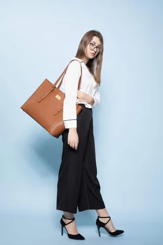 Miniatura 2 de Bolsa para laptop para mujer, bolso grande de oficina, maletín para hasta 15.6 pulgadas (versión actualizada), color marrón