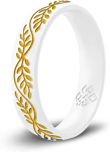 Miniatura 4 de Knot Theory Anillo de silicona de filigrana y hoja de laurel con incrustaciones de oro, anillo de boda de silicona grabado, para actividades