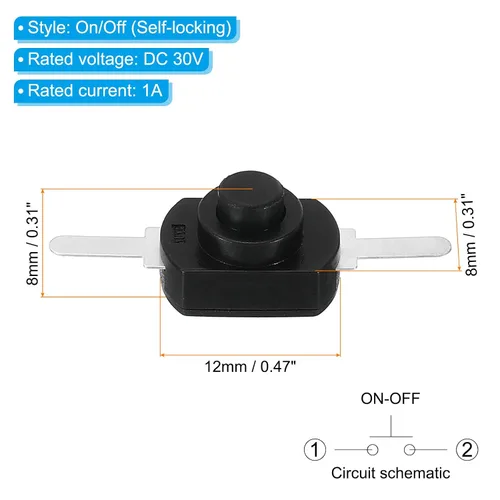 Miniatura 2 de PATIKIL Interruptor de botón de pestillo, 10 piezas de pin recto de encendido/apagado automático DC 30V 1A micro interruptor de control para Negro