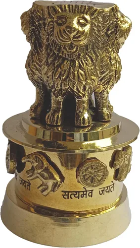 Miniatura 5 de PARIJAT HANDICRAFT Columna de estambh de latón Ashoka emblema de bandera nacional de cuatro leones satyamev jayete adornado escritorio papel