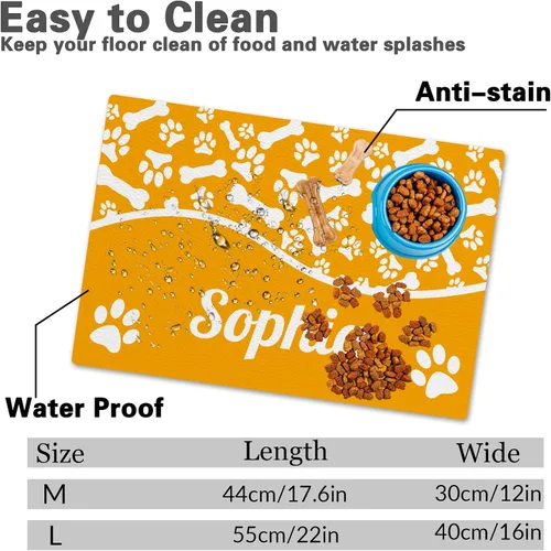 Miniatura 2 de Alfombrillas personalizadas de piel sintética para comida y agua, antideslizante e impermeable para nombre/foto, tapete personalizado