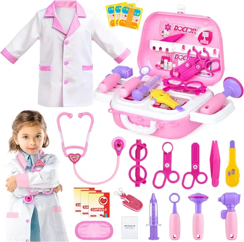 Disfraz de doctor para niños – Juego de juguetes de simulación médica para niñas – Kit de médicos para niños pequeños de 3 a 5 años – Conjuntos de