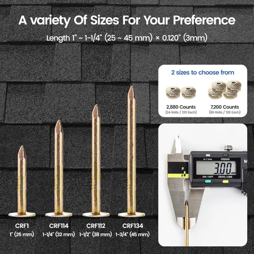 Miniatura 6 de meite 2880 unidades clavos en rollo para techos de 1-1/4 pulgadas x 0.120 pulgadas para pistola clavadora de techos, cabeza redonda de 15 grados