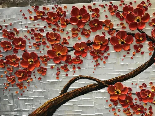 Miniatura 9 de YaSheng Art - Pintura al óleo pintada a mano sobre lienzo Textura Paleta Cuchillo Pinturas Flores Rojas Pinturas Modernas Decoración del Hogar