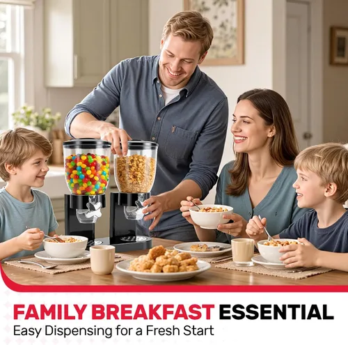 Miniatura 4 de Dispensador de cereales de doble control para encimera, paquete de 2 recipientes de cereales de 2 litros con tapas herméticas, dispensador giratorio