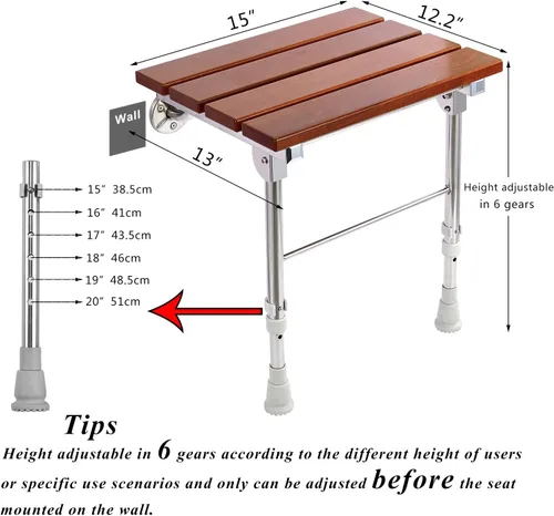 Miniatura 6 de Asiento de ducha plegable montado en la pared con patas, bancos de asientos de ducha, taburete silla para ducha interior, asiento de ducha plegable
