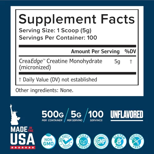 Miniatura 8 de Monohidrato de creatina en polvo 17.64 oz – Apoya el crecimiento muscular, la fuerza y la función cognitiva*, 0.17 oz por porción – 100 porciones