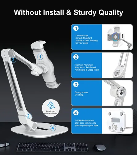 Miniatura 3 de Soporte ajustable para tablet de escritorio, soporte giratorio de 360° para iPad Air mini Pro de 4.7 a 12 pulgadas, iPhone, Samsung POS, Kindle