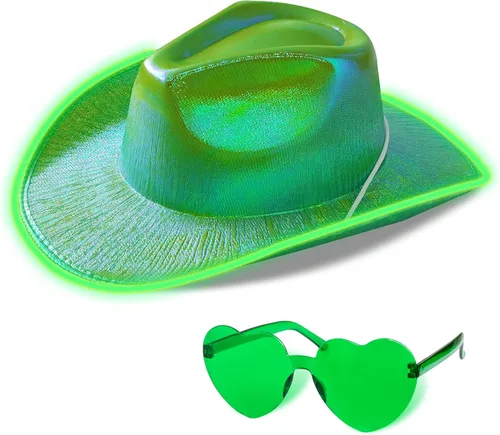 quescu Sombrero de vaquero iluminado para mujeres, hombres, sombrero de vaquera LED, sombreros de vaquero espaciales brillantes para fiestas,
