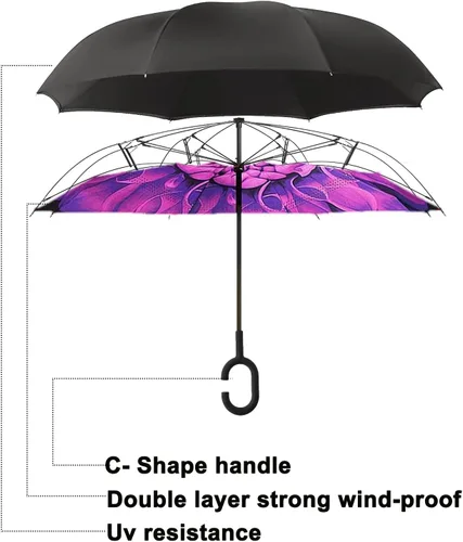 Miniatura 153 de MRTLLOA - Paraguas invertido de gran tamaño de 40/49/56 pulgadas - Sombrilla doble capa resistente al viento, con mango en forma de C y tamaño golf