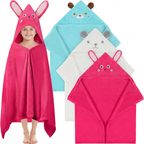 Moukeren Toalla con capucha de 3 piezas para niños de 27.5 x 50 pulgadas, tamaño grande, toalla de baño absorbente para niños de 3 a 10 años