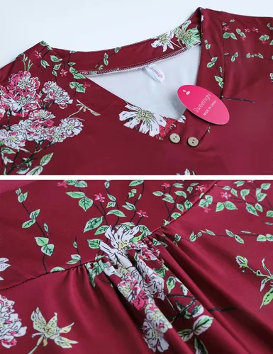 Miniatura 3 de Sweetnight Blusa tipo túnica campesina con cuello en V y estampado floral para mujer