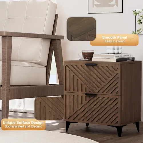 Miniatura 47 de Royal Windsor Mesita de noche acanalada con 3 cajones, mesa auxiliar lateral, armario de almacenamiento de acento, mesita de noche moderna
