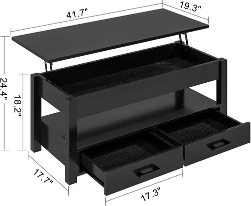 Miniatura 4 de FABATO Mesa auxiliar elevable de 41.7 pulgadas con 2 cajones de almacenamiento con compartimento oculto, estante de almacenamiento abierto para sala
