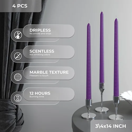 Miniatura 3 de CANDWAX - Velas cónicas de 14 pulgadas, juego de 4, velas altas para el hogar, ideales como velas de boda, color morado
