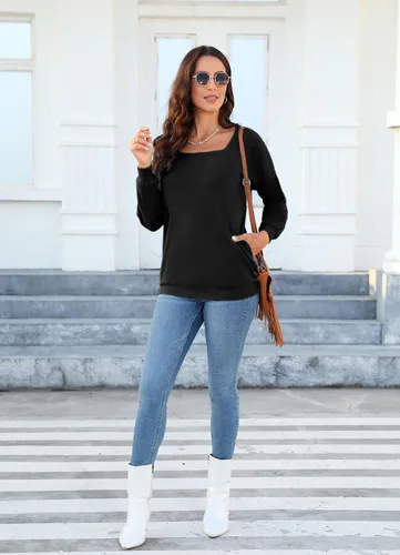 Miniatura 5 de Akihoo Blusas tipo túnica de manga larga para mujer, cuello redondo