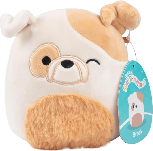 Squishmallows Brock The Bulldog original de 5 pulgadas – Peluche oficial de Jazwares para calcetín navideño – Pequeño juguete de animal de peluche