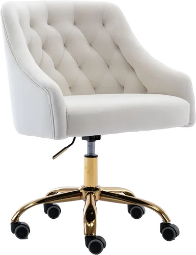 Miniatura 22 de Silla de trabajo cómoda para oficina en casa con ruedas, linda silla de escritorio giratoria ajustable de tocador moderna tapizada en terciopelo