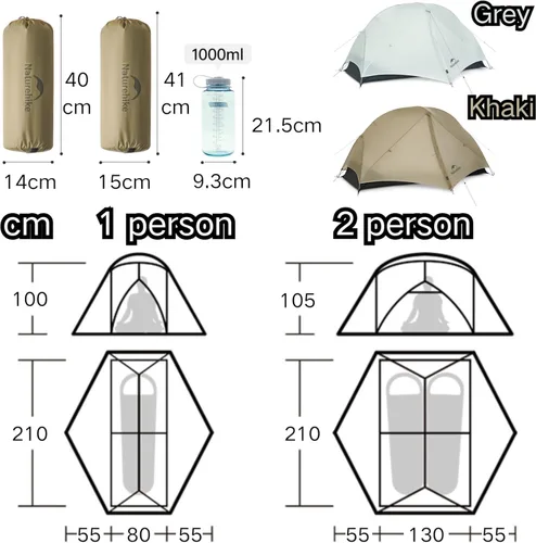Miniatura 2 de Naturehike Mongar UL Tienda [Actualización 2025] 1.5kg/3.3lb Tiendas ultralivianas, Tienda para 1/2 personas para mochileros, 4 modos de uso, Caqui