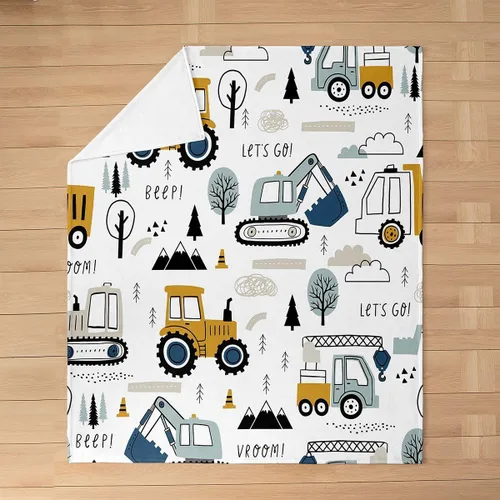 Miniatura 3 de Feelyou Coche de dibujos animados para niños, manta de franela de forro polar para construcción, manta mullida para decoración de camiones, cama
