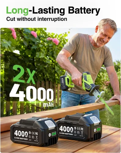Miniatura 2 de TaskStar Sierra recíproca inalámbrica 21V: sierra recíproca con una sola mano con motor sin escobillas de 0-3500 RPM, 2 baterías de 4.0 Ah, 8