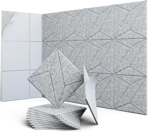 Paquete de 12 paneles acústicos de 12 x 12 x 0.4 pulgadas para absorción de sonido de pared, paneles de sonido cuadrados autoadhesivos de rayas P,