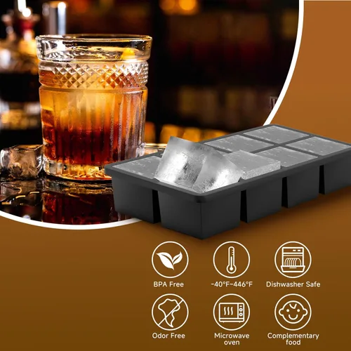 Miniatura 5 de Samuelworld Moldes grandes de silicona para cubitos de hielo, paquete de 2, cubos grandes de 2 pulgadas, grado alimenticio, flexibles, 8 cavidades