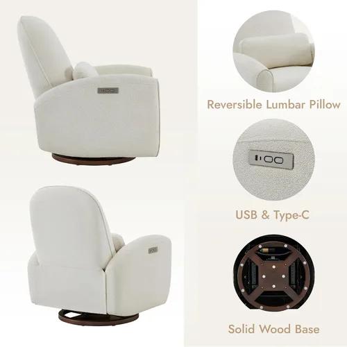 Miniatura 6 de Watson & Whitely Sillas reclinables eléctricas, mecedora giratoria para cuarto de bebé, con soporte lumbar y almohada lumbar y base de madera maciza