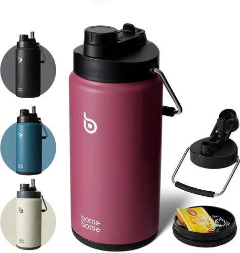 Miniatura 8 de BOTTLE BOTTLE Botella de agua aislada de 64 onzas con popote y tapa de doble uso, jarra de agua de medio galón, acero inoxidable al vacío para Gris