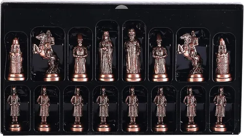 Miniatura 2 de Juego de ajedrez de metal otomano vs bizantino para adultos, piezas hechas a mano y diseño de mosaico, tablero de ajedrez de madera, tamaño King