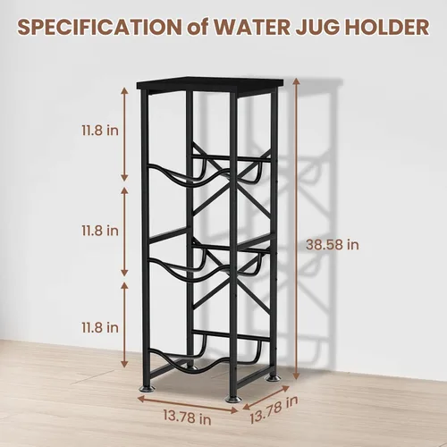 Miniatura 2 de 5 Gallon Water Jug Holder, 3-Tier Water Bottle Holder with Wood Top Shelf, Heavy Duty Water Cooler Jug Rack, Storage Stand for Kitchen Office and