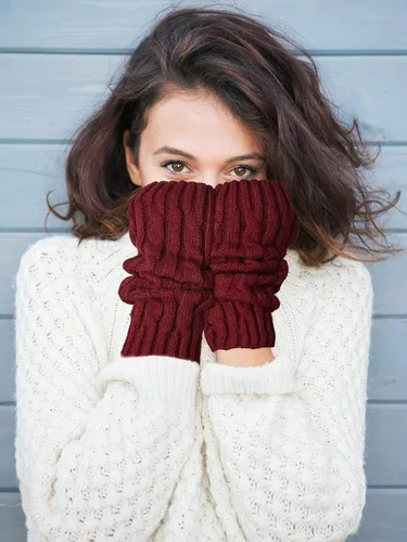 Miniatura 5 de 4 pares de guantes de punto calentadores de brazos de invierno largos sin dedos guantes con agujero para el pulgar guantes para mujeres y hombres