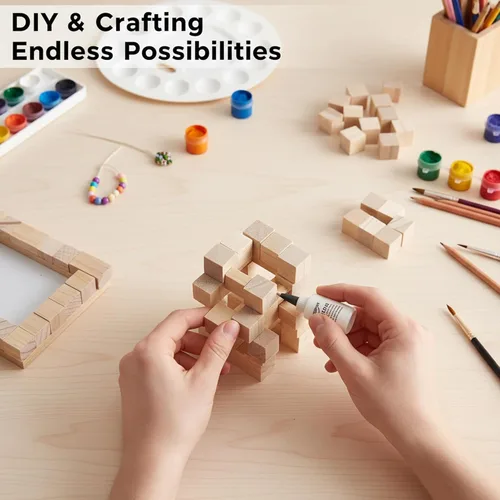 Miniatura 7 de Bloques de madera para manualidades, cubos de madera sin terminar, bloques de madera natural de 1/2 pulgada, paquete de 180 bloques cuadrados