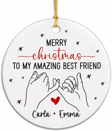 Miniatura 15 de Adornos de cerámica personalizados para los mejores amigos están atados con cuerdas de corazón, adorno personalizado de 2 amigos, adorno de buenos