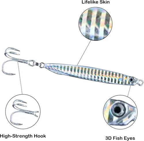 Miniatura 4 de Saltwater Fishing Lures Fishing Jigs Fishing Spoons for Striped bass, Pompano, Spanish Mackerel ，Bluefish Plata (3 piezas)