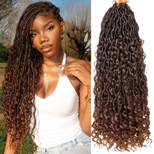 Miniatura 18 de COOKOO 14 pulgadas, 8 piezas de cabello de ganchillo Goddess Locs en total 112 hebras de pelo sintético negro natural de ganchillo de río hippie