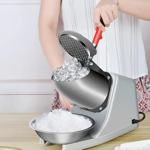 Miniatura 5 de OKF Afeitadora de hielo para evitar salpicaduras, máquina eléctrica de cono de nieve de tres cuchillas, máquina de hielo afeitado de acero