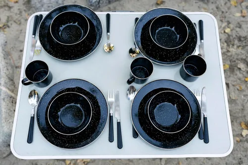 Miniatura 8 de Stansport Deluxe 24-Piece Enamel Tableware Set - Enamel Plates and Bowls Lightweight and Durable Camp Dish Set for Camping and Backpacking Plates
