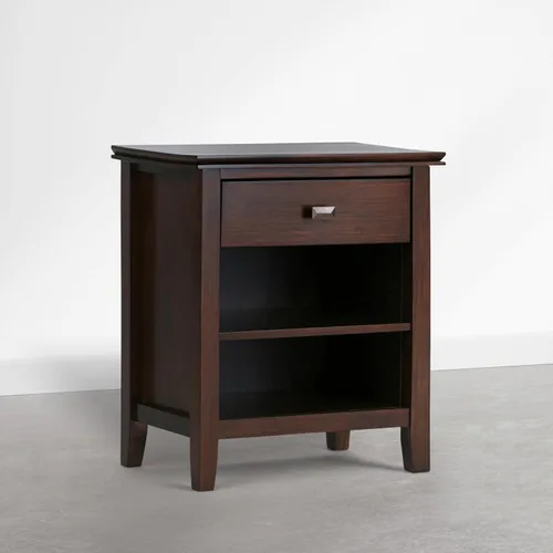SIMPLIHOME Mesita de noche artesanal de madera maciza de 24 pulgadas de ancho en marrón otoño, mesa auxiliar o auxiliar contemporánea con 1 cajón,