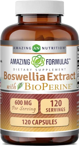 Amazing Formulas - Extracto de boswellia con suplemento de bioperina, 600 mg por porción, cápsulas, sin OMG, sin gluten, fabricado en Estados Unidos