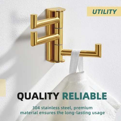 Miniatura 3 de APLusee Gancho giratorio para toalla, gancho plegable de acero inoxidable 304 con tres brazos giratorios, colgador de almacenamiento flexible