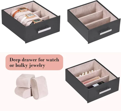 Miniatura 8 de ANWBROAD Large Jewelry Box Women Jewelery Organizer Box Jewelry Holder Organizer Jewelry Storage Case for All Jewelry with Lock Mirror for Necklaces