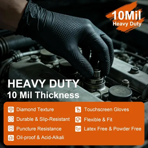 Miniatura 4 de HEAVY DUTY - Guantes de nitrilo de 10 mil, desechables, de goma, guantes de cocina industriales con textura de diamante elevado, sin látex, 1000