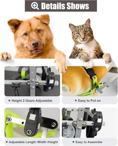 Miniatura 3 de Adjustable Dog Wheelchair for Back Legs - Lightweight Mobility Cart for Injured Dogs, Support for Front & Back Legs, Size S Pet Walker for Enhanced