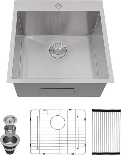 Miniatura 39 de Kichae Fregadero de Cocina de 21x20 Pulgadas, Fregadero de Barra Pequeño, Fregadero de Acero Inoxidable, Montaje Superior, Montaje Inferior