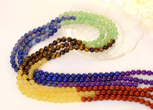 Miniatura 5 de QINJIEJIE 105 piezas de cuentas de piedra de 7 chakras de 8 mm, cuentas naturales redondas sueltas de gemas para pulseras, cuentas de cristal