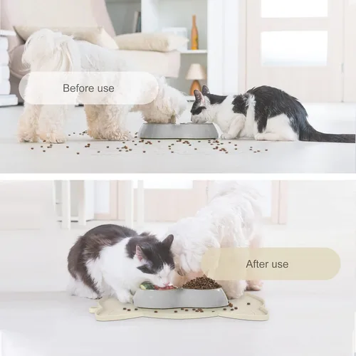 Miniatura 5 de Coomazy Tapete de alimentación para gatos y perros, tapete de silicona antideslizante más grueso con borde elevado, impermeable para alimentos